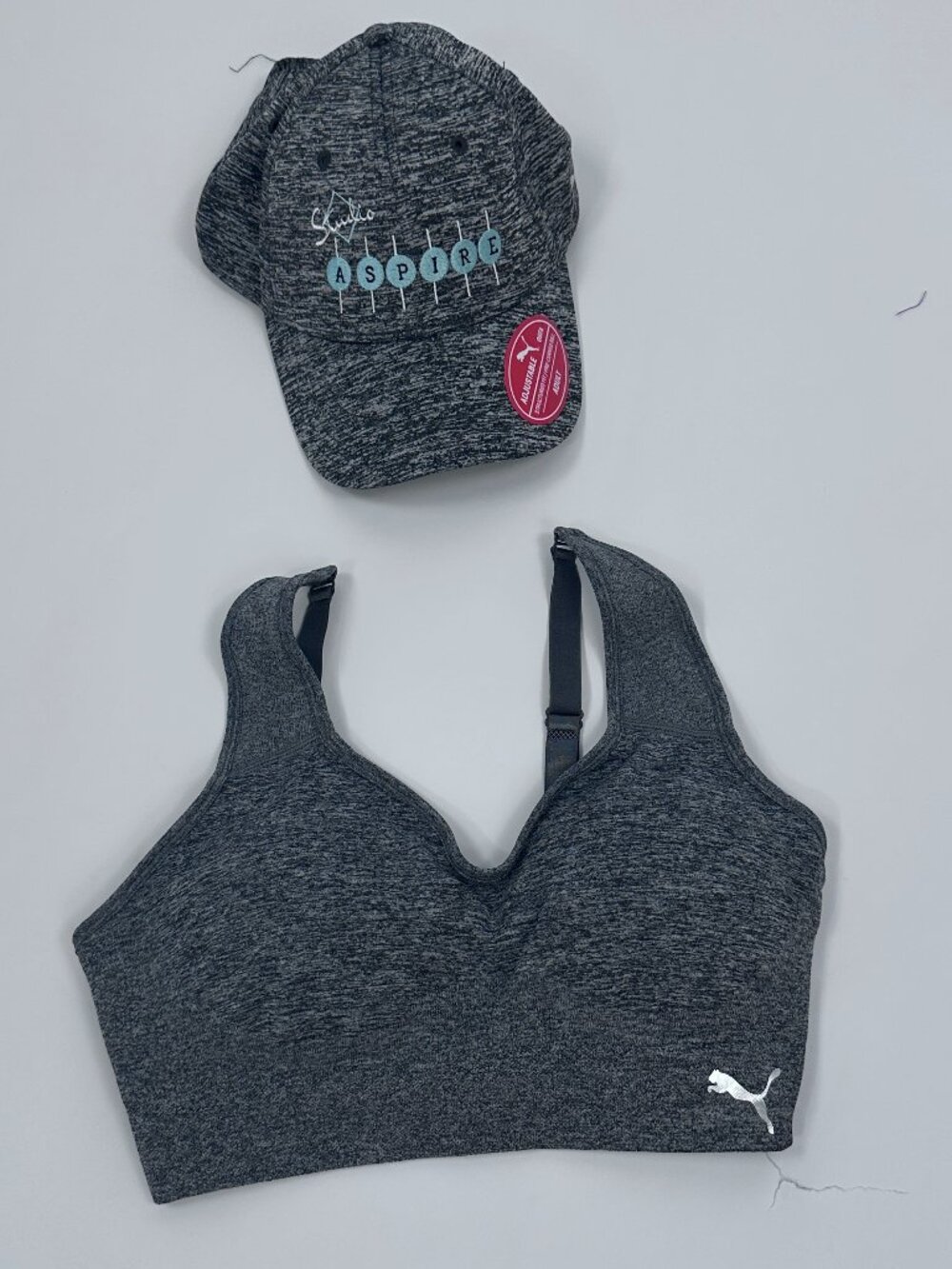 Puma Gray Sports Bra M + Aspire Adjustable Cap Set